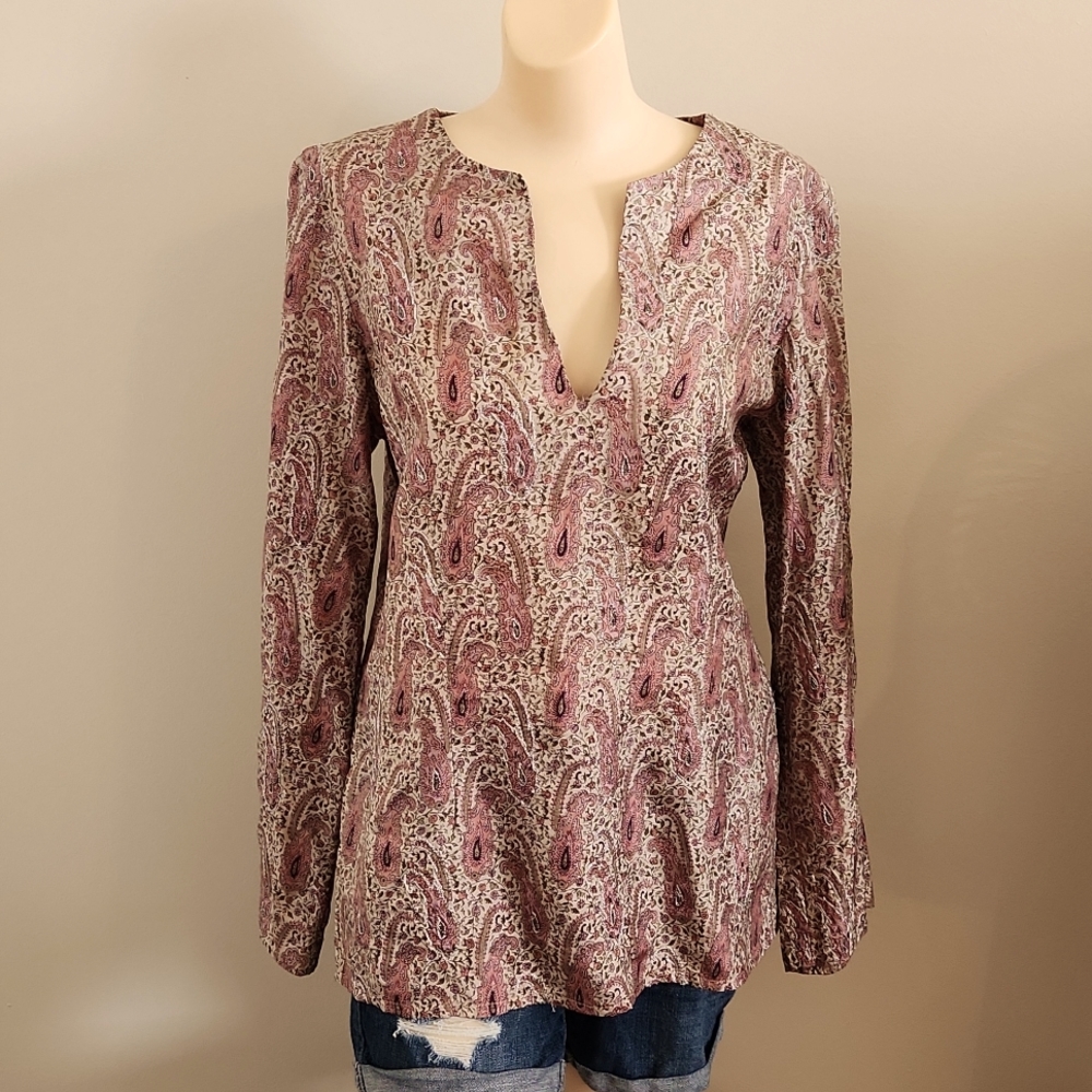 odille Pink Paisly Embroided Tunic Ws Size 10